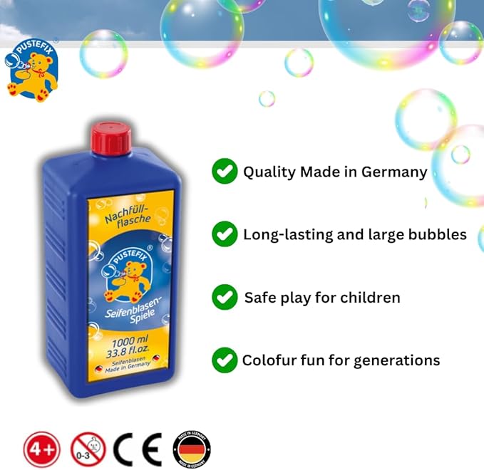 33.8 oz Refill Bottle of Pustefix Liquid Bubble Blowing Soap Solution, 1000ml
