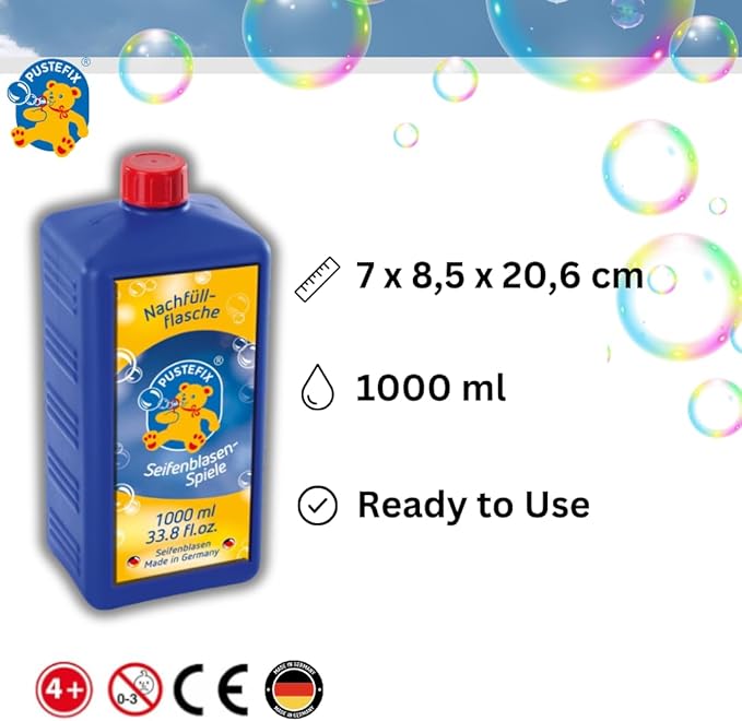 33.8 oz Refill Bottle of Pustefix Liquid Bubble Blowing Soap Solution, 1000ml